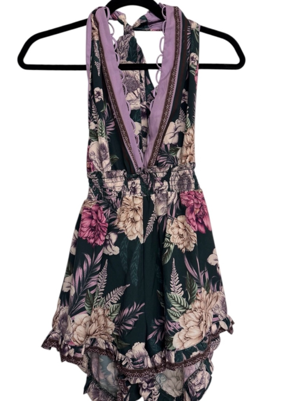 Aqua Bendita Floral Deep V Neck Romper